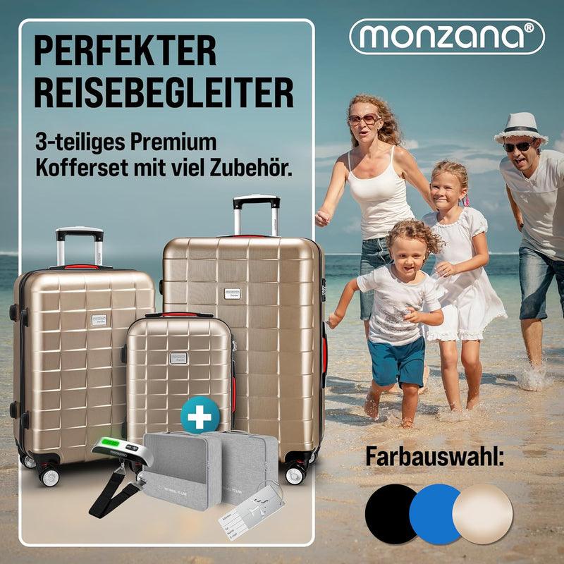 MONZANA® 3tlg Kofferset TSA Schloss Organizer Kofferwaage Gel-Griffe Zwillingsrollen Standfüsse Trol