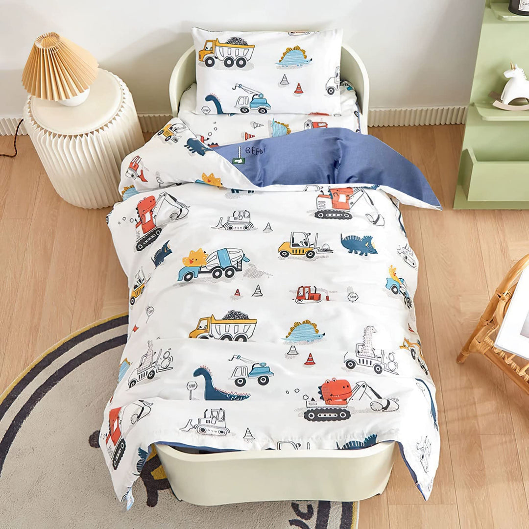 Kinderbettwäsche 100 x 135 Jungen Mädchen 100% Baumwolle Reissverschluss Dinosaurier bunt Babybettwä