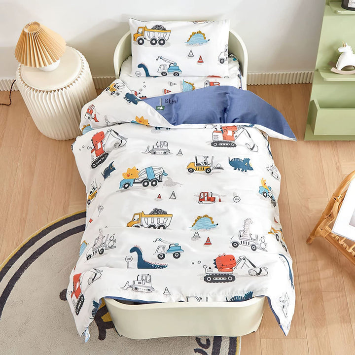 Kinderbettwäsche 100 x 135 Jungen Mädchen 100% Baumwolle Reissverschluss Dinosaurier bunt Babybettwä