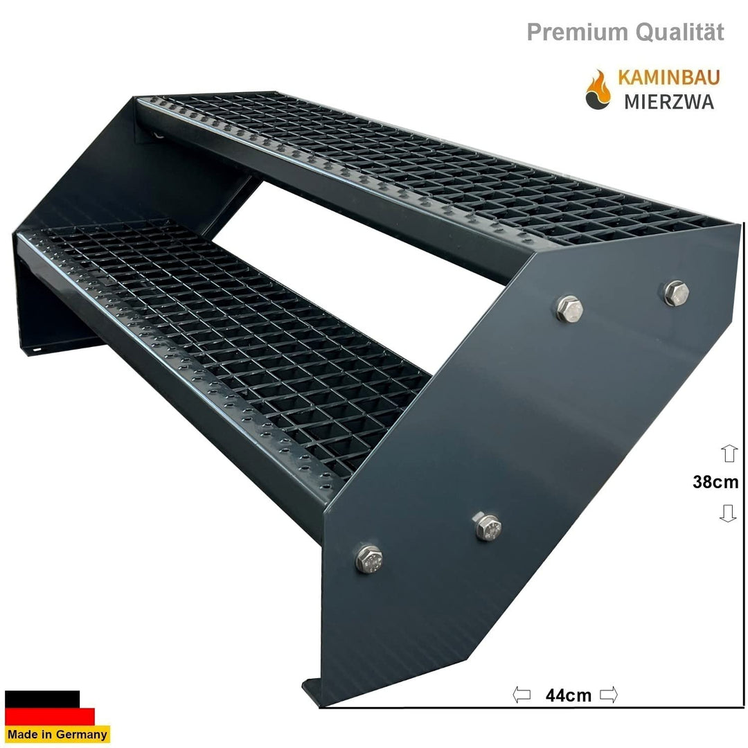Premium Stahl Treppe Verzinkt & komplett Anthrazit Pulverbeschichtet 2 Stufen (Breite 60 cm) (Höhe 3
