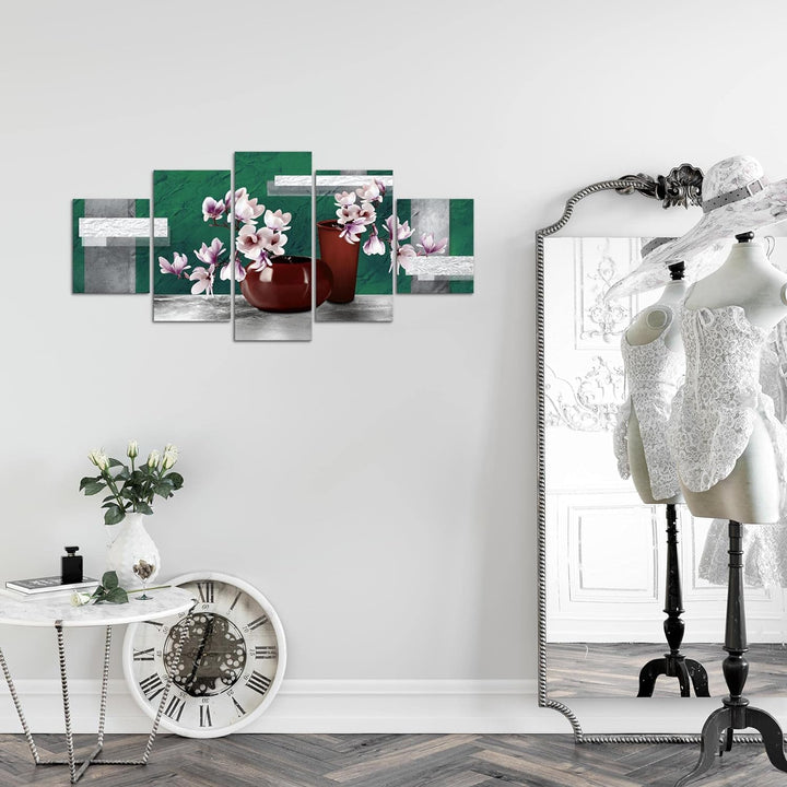 Runa Art Wandbilder Blumen Abstrakt 5 Teilig Bild auf Vlies Leinwand Deko Wohnzimmer Blumenvase Türk
