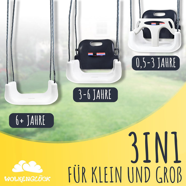 WOLKENGLÜCK® Babyschaukel 3 in 1 [6 Monaten bis 6+ Jahre] - Mitwachsende Kinderschaukel für Outdoor