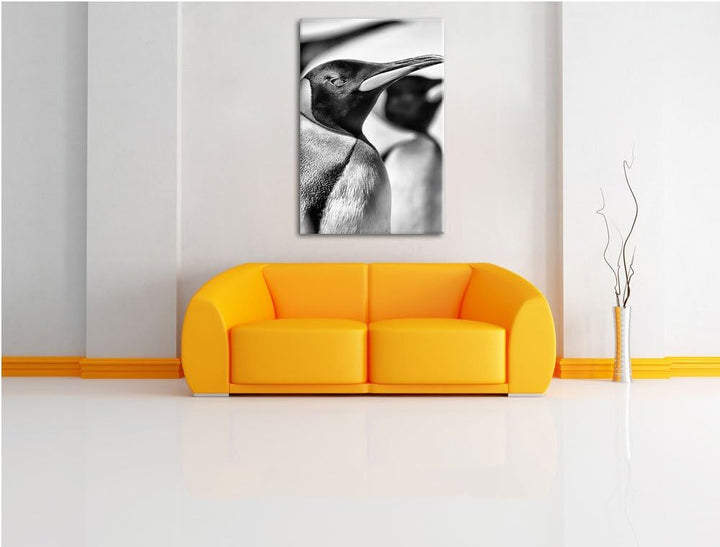 Monocrome, Pinguine, Format: 100x70 auf Leinwand, XXL riesige Bilder fertig gerahmt mit Keilrahmen,