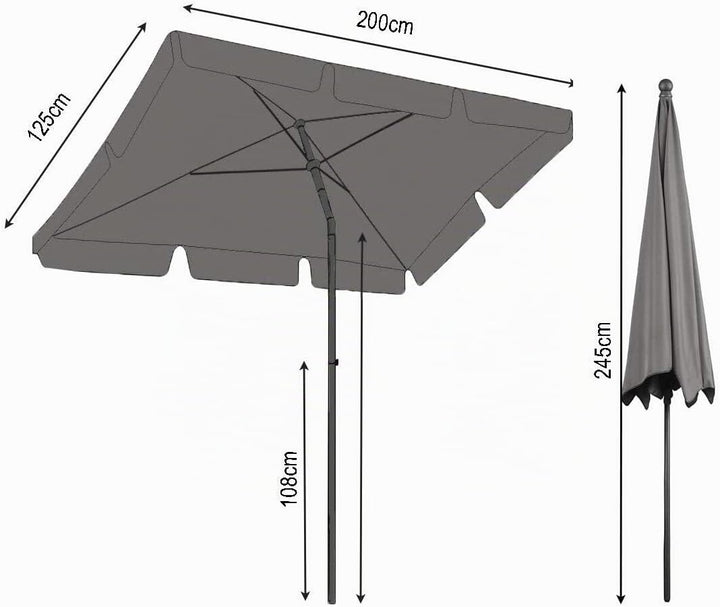 QUICK STAR Balkon Sonnenschirm 200x125cm Balkonschirm Rechteckig Knickbar Taupe Gartenschirm UV 50 m