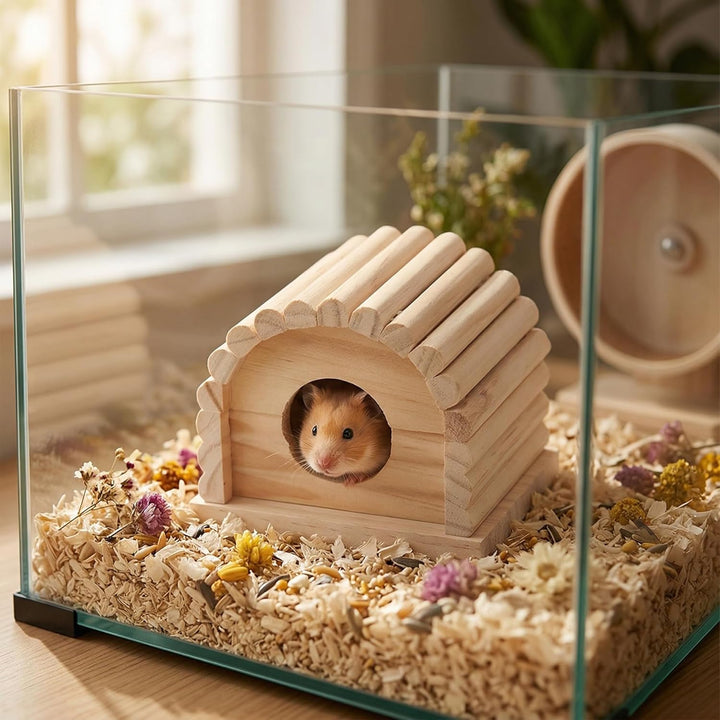 Yardwe Hamsterhaus Aus Holz 10X10X9Cm Robustes Kleintierhaus Mit GemüTlichem Versteck FüR Hamster Go