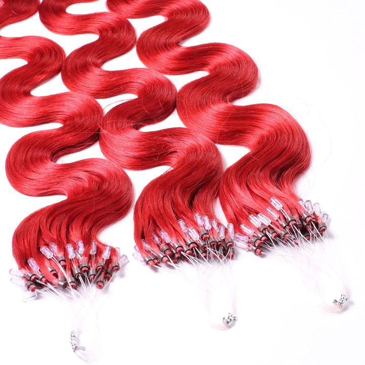 hair2heart Microring Extensions Echthaar Gewellt - 50 Strähnen 1g 40cm 0/44 rot intensiv 50 Strähnen