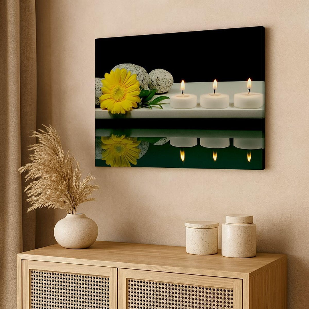 ARTTOR Bilder auf Leinwand Spa Blume Kerze Stein Leinwandbild 70x50cm Wandbilder Dekoration Wohnzimm
