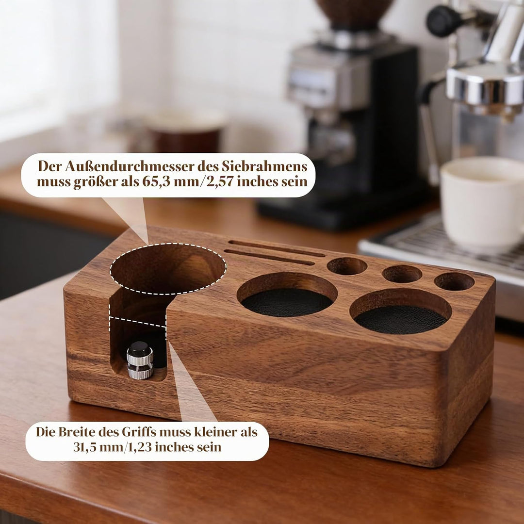 Tamperstation, Tamper Station aus Walnussholz für Siebträger 51mm 54mm, Tamping Station für Barista