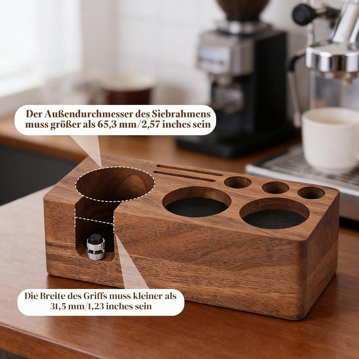 Tamperstation, Tamper Station aus Walnussholz für Siebträger 51mm 54mm, Tamping Station für Barista