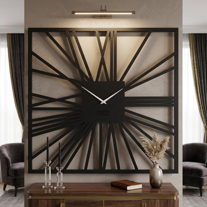 FLEXISTYLE Gross EKO wanduhr quadratisch XXL ohne tickgeräusche LOFT Grande Schwarz Quadrat 80cm! (D
