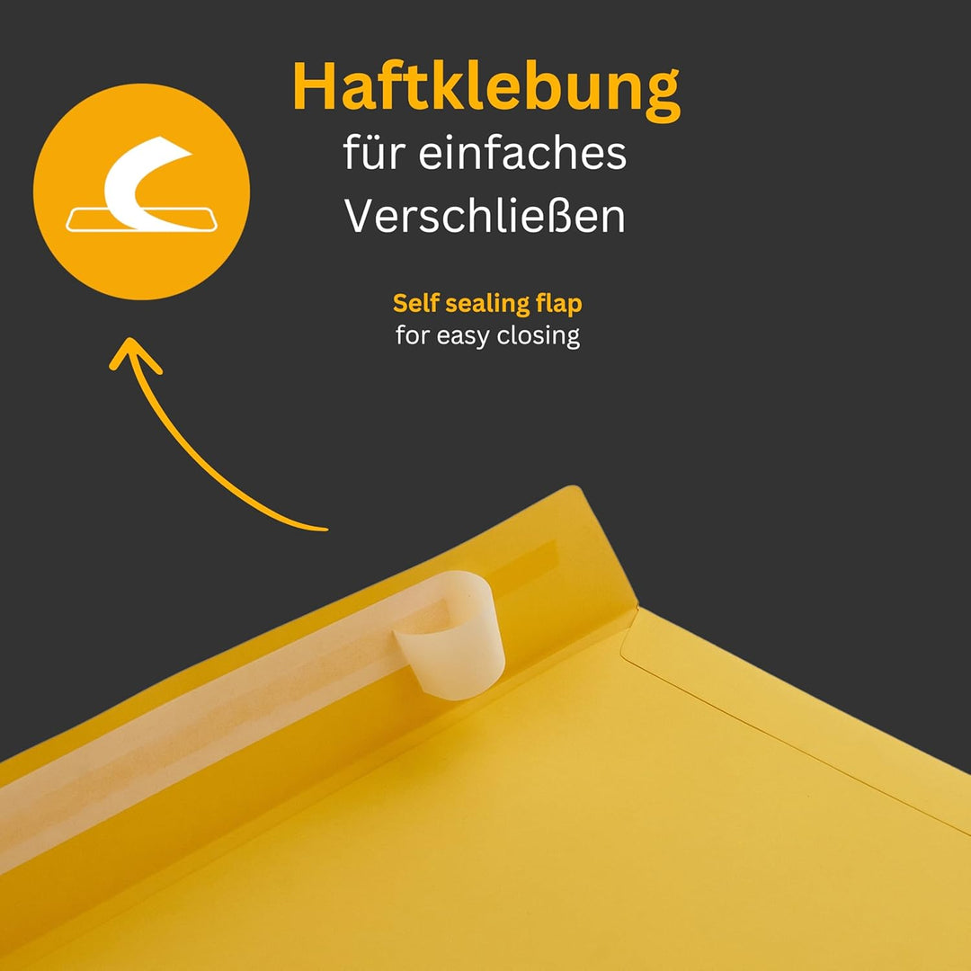 50 Stück, Farbige Briefumschläge, DIN C4, Haftklebung mit Abziehstreifen, Gerade Klappe, 130 g/qm Co