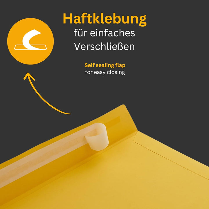 50 Stück, Farbige Briefumschläge, DIN C4, Haftklebung mit Abziehstreifen, Gerade Klappe, 130 g/qm Co