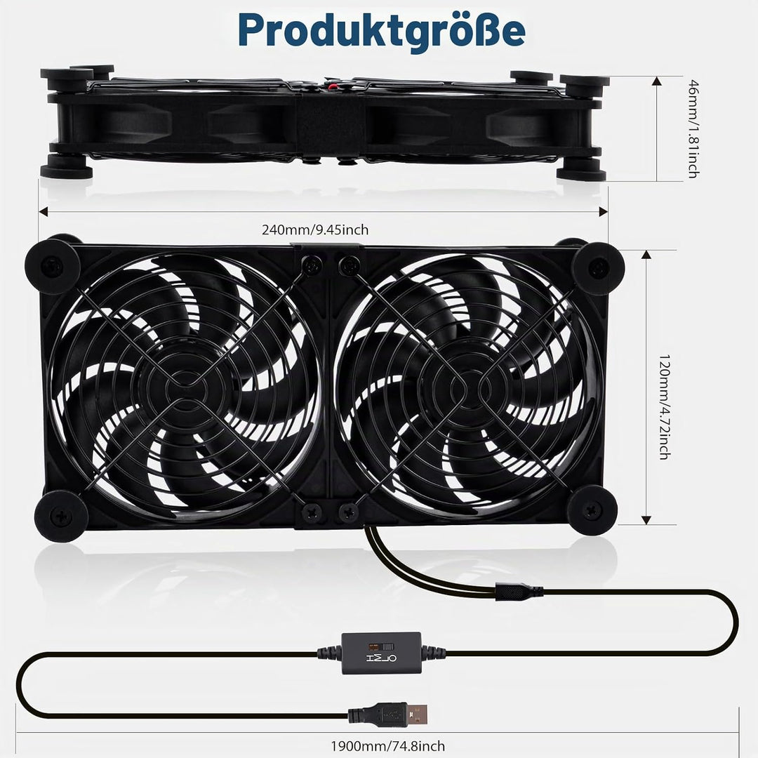 NewHail 2 in 1 Leiser Dual Router Lüfter kühler 120 mm mit 3 Grad Geschwindigkeitsregler (L/M/H), DC