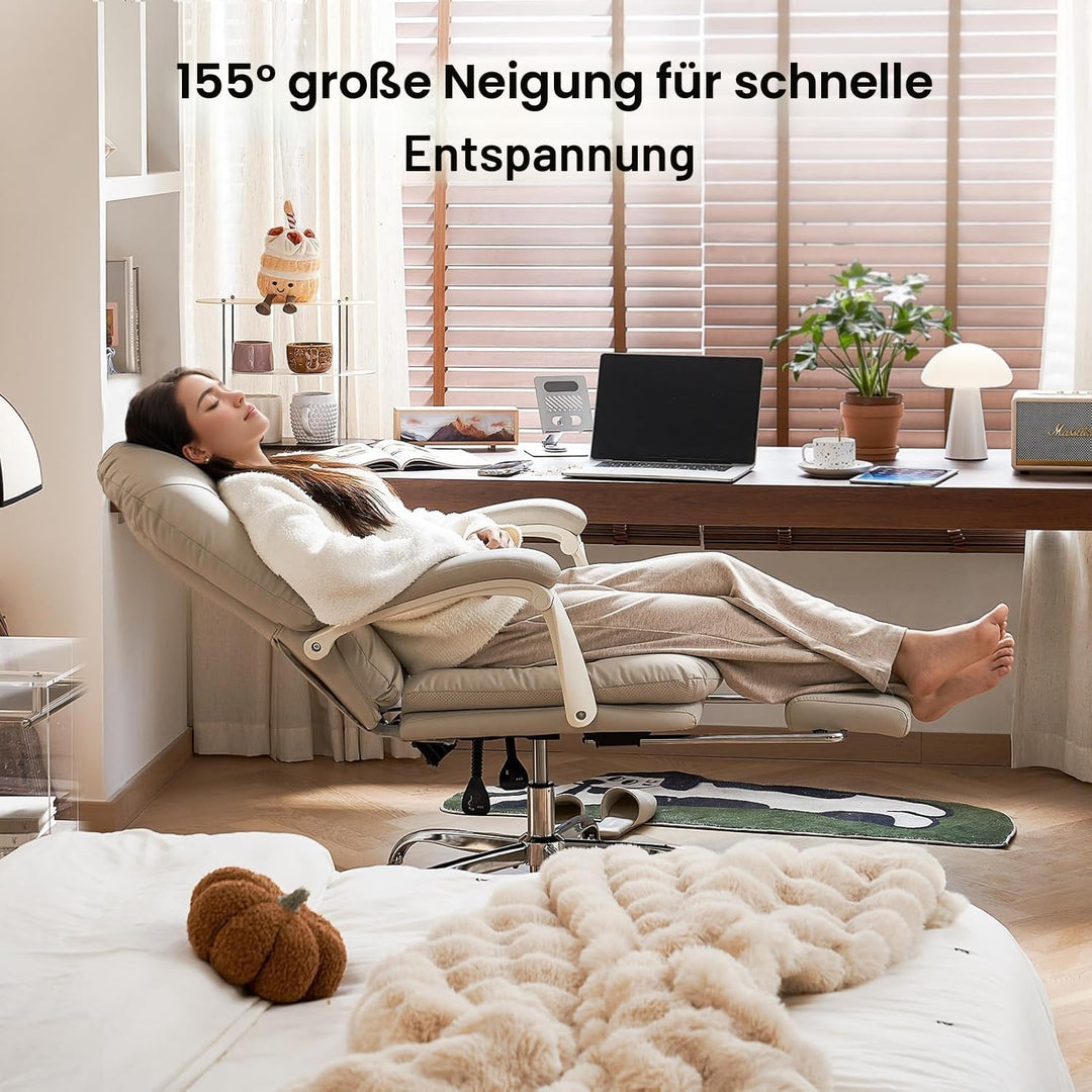 EMIAH Ergonomischer Bürostuhl mit Fussstütze, Verstellbarer Schreibtischstuhl PU Leder, Bequeme Mode