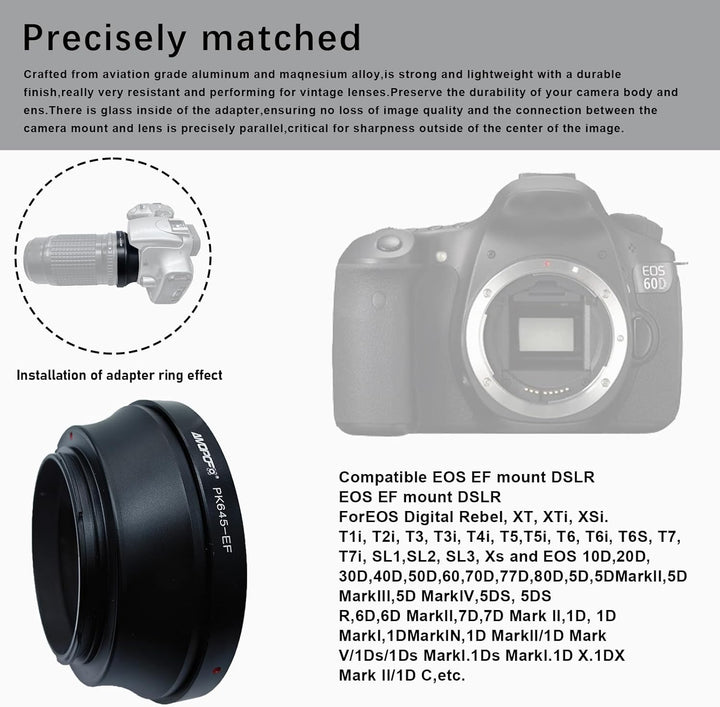 PK645-EOS Objektiv Adapter Adapterring,für PK645 (P645) SLR-Objektiv Kompatibel für EOS EF-S Kamera