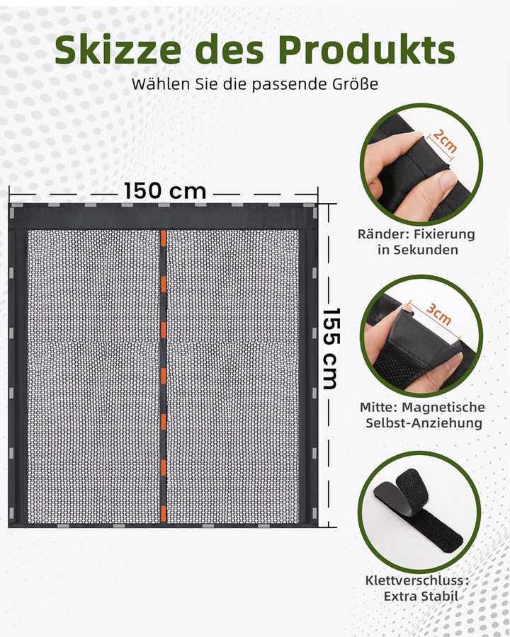 155x150cm Magnetische Van Insektennetze, Hintertür Moskitonetz mit Magnet Auto Fliegengitter mit Mit