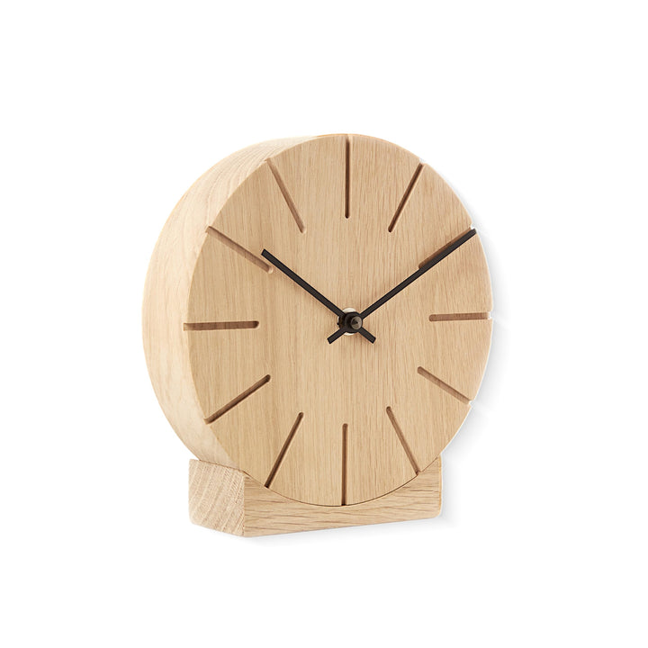 Natuhr Wanduhr Tischuhr Eiche Holz - Boom - geräuscharm Massivholz Design ø17 cm (Eiche unbehandelt