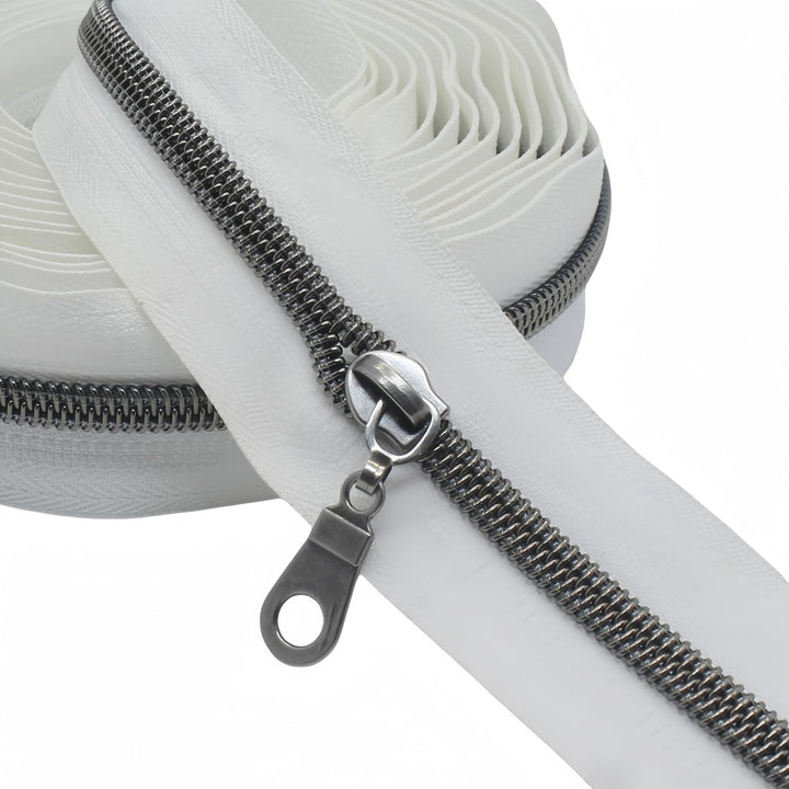 YaHoGa 9 m Altsilber endlos Reissverschluss Meterware weisse Reissverschluss 6mm-Spirale + 25 Nonloc