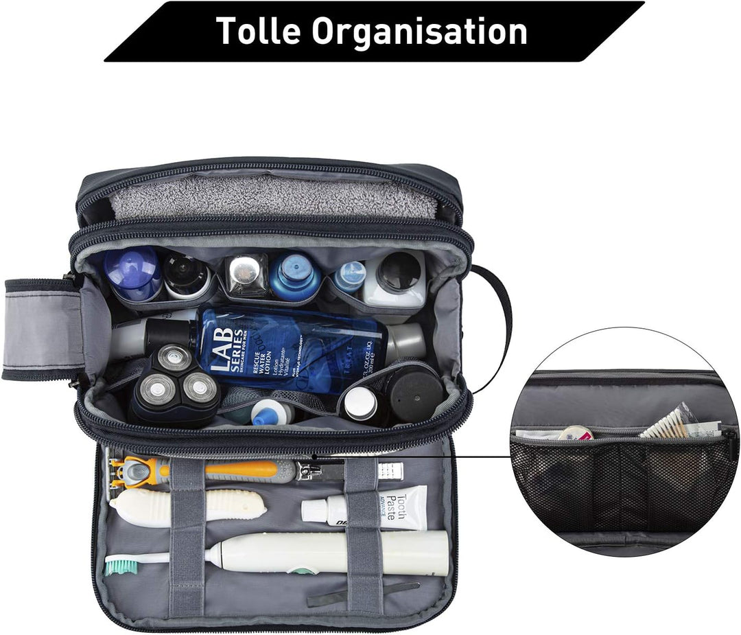 BAGSMART Kulturbeutel für Herren, Reise Kulturtasche Reisezubehör Blau-lederfolie M, Blau-lederfolie