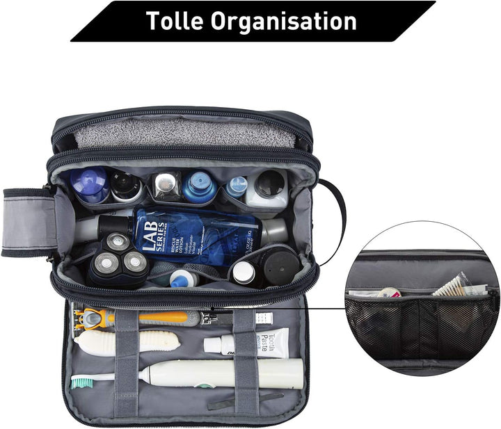 BAGSMART Kulturbeutel für Herren, Reise Kulturtasche Reisezubehör Blau-lederfolie M, Blau-lederfolie