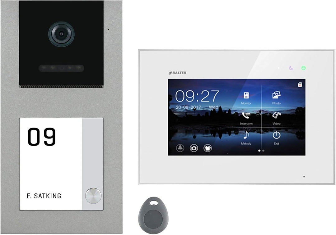 Balter EVO Grau Aufputz Video Türsprechanlage mit Kamera und Klingel, Gegensprechanlage Doorbell mit