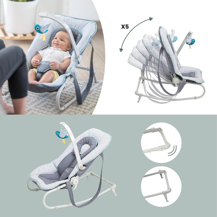 Babymoov Babywippe Graphik blue, 5-fach verstellbare Rückenlehne, abnehmbarer Spielbogen, Blue