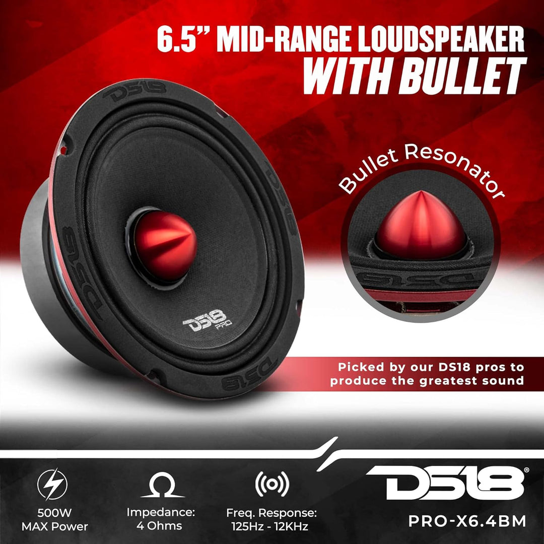 DS18 Car Speaker Tweeters 6.5" Inch 500w Watt 4Ohm Combo Package PRO-X6.4BMPK 16,5 cm PRO-X, 16,5 cm