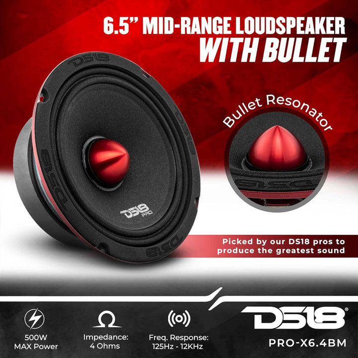 DS18 Car Speaker Tweeters 6.5" Inch 500w Watt 4Ohm Combo Package PRO-X6.4BMPK 16,5 cm PRO-X, 16,5 cm