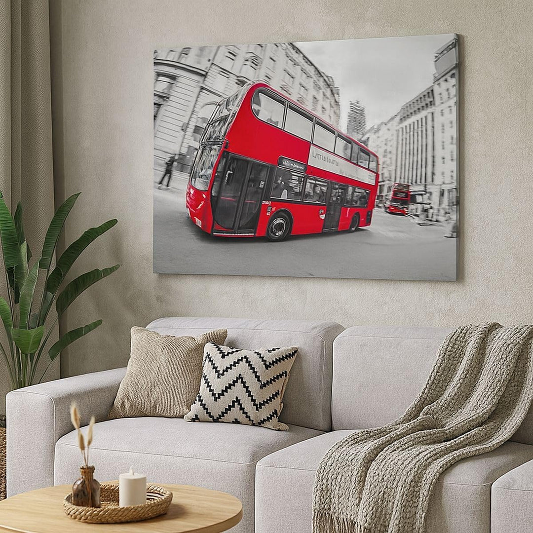 Bilder auf Leinwand 100x70cm Leinwandbild Bus London Reise Tourismus Gross Wanddeko Bild Schlafzimme