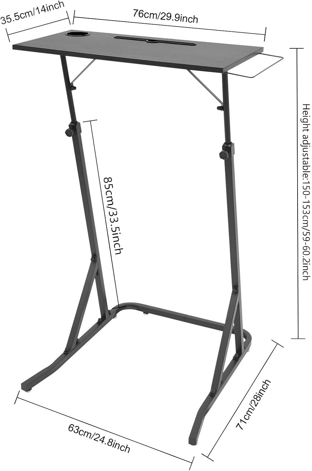 Fahrrad Schreibtisch Computerständer aus Stahlrohr, 64.5-143cm Verstellbare Höhe Walking pad Trainin