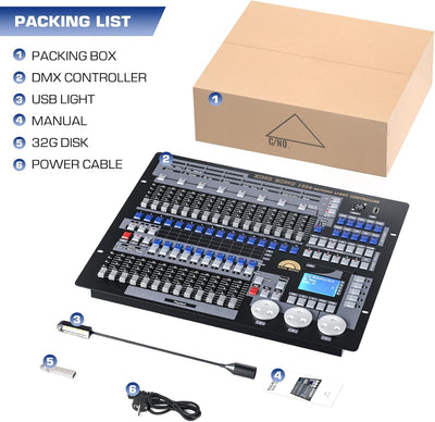 DMX Controller, 1024 DMX Console für Discolicht Bühnenbeleuchtung, DMX 512 DJ Disco Controller Ausrü