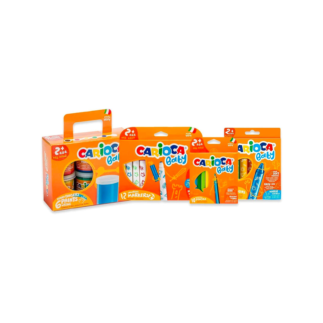CARIOCA Baby 2+ Set | Malvorlagen für Kinder mit Markern, Buntstiften, Maxi-Stiften und Fingerfarbe