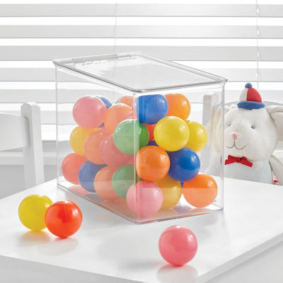 mDesign stapelbare Aufbewahrungsbox aus Kunststoff – Regalbox mit Klappdeckel für Stifte, Basteluten