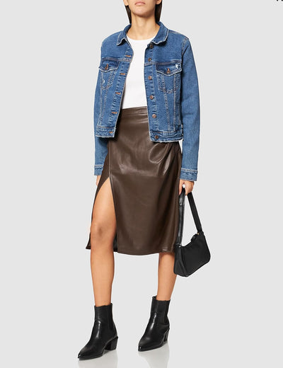 NA-KD Damen Pu Front Slit Skirt Rock 40 Dark Brown, 40 Dark Brown