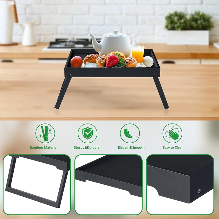 Betttablett mit klappbarem Bein, Bambus-Tablett zum Essen, Frühstücksbett-Tablett für Küche, Servier