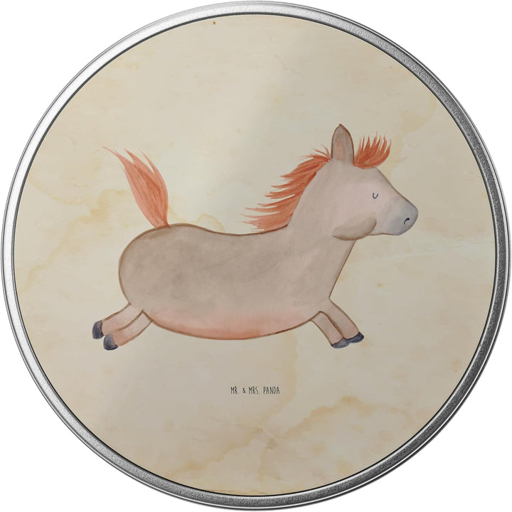 Mr. & Mrs. Panda Blechdose rund Pferd Springen - Geschenk, Bauernhof, Metallkiste mit Deckel, ausrei