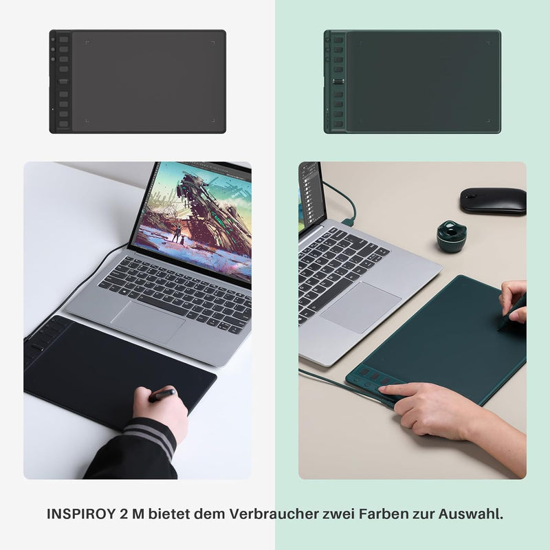 HUION Inspiroy 2 M Grafiktabletts, Tragbares Zeichentablett mit 8192 Stufen batterielosem Digitalsti