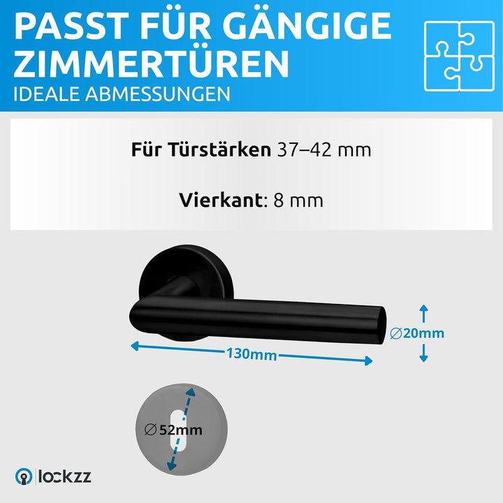 lockzz Türgriff Drückergarnitur Würzburg-II, Edelstahl schwarz matt, Türbeschlag für Zimmertüren, Ru