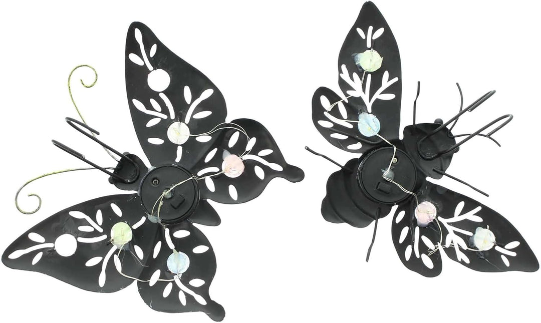 FRANK FLECHTWAREN Solar-Deko Butterfly & Beetle, 2er Set, Metall, lackiert, je 4 warmweisse LEDs, So