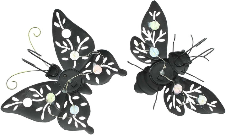 FRANK FLECHTWAREN Solar-Deko Butterfly & Beetle, 2er Set, Metall, lackiert, je 4 warmweisse LEDs, So