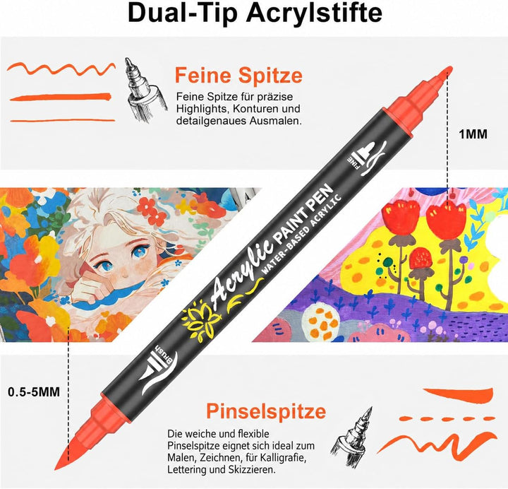 NICETY 60PCS Acrylstifte für Steine Wasserfest - Dual Tip Acrylmarker Multimarker für Steine Bemalen