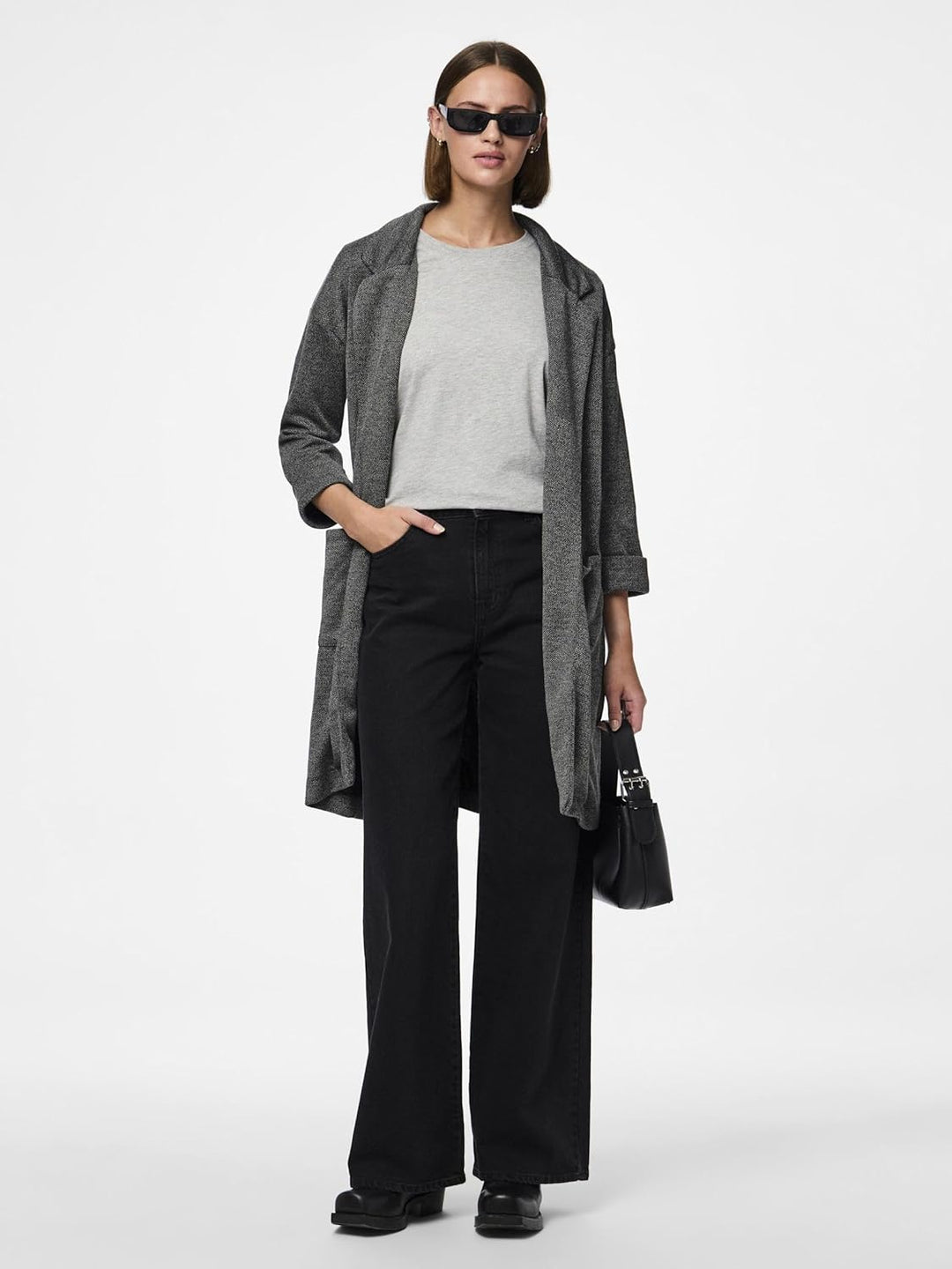 PIECES Damen Mantel, Dark Grey Melange