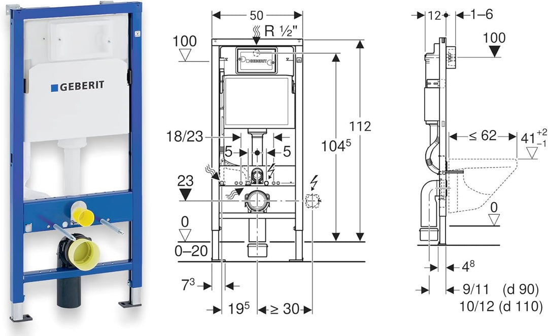 KOLMAN WC Set: Geberit Duofix Basic UP 100 Vorwandelement + Wand-WC New City CleanOn Weiss + Drücker