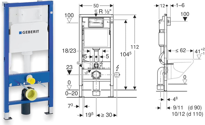 KOLMAN WC Set: Geberit Duofix Basic UP 100 Vorwandelement + Wand-WC New City CleanOn Weiss + Drücker