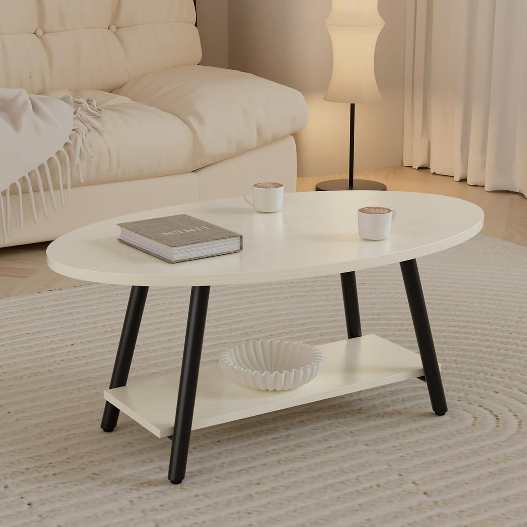 Runde Beistelltisch 2-Tier Couchtisch Tisch mit Stauraum Moderner Massivholztisch Metallrahmen für W