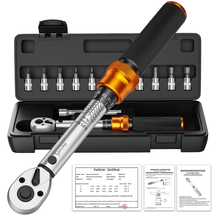 13TLG Klein Drehmomentschlüssel Fahrrad 1-25NM, 1/4 Zoll Torque Wrench Set, 72 Zähne Umschaltknarre,