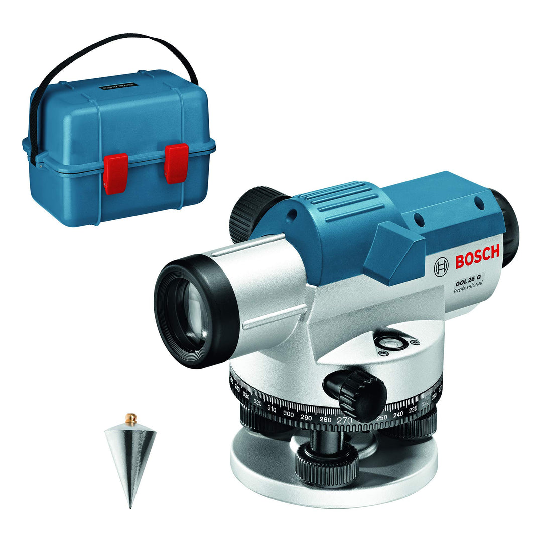 Bosch Professional Optisches Nivelliergerät GOL 26 G (26-fache Vergrösserung, Masseinheit: 400 Gon,