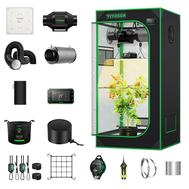 VIVOSUN GIY Growzelt Komplettset 60x60x120cm 100W Vollspektrum Grow Lampe mit Automatischer Ventilat