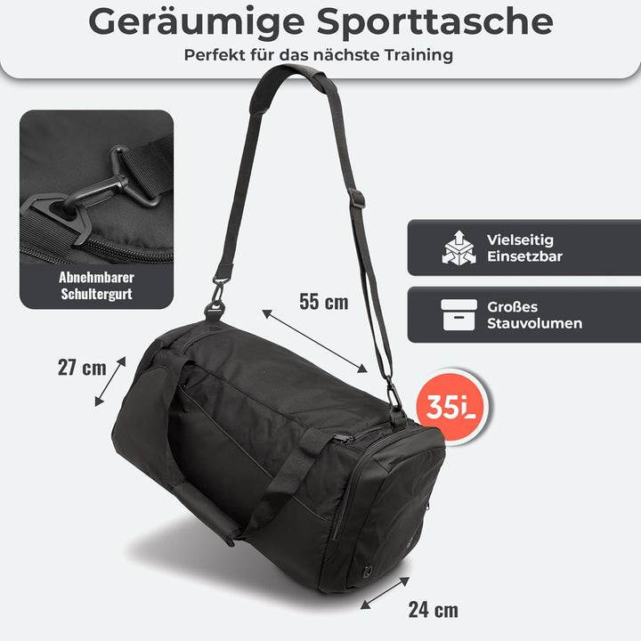 achilles Sporttasche mit Schuhfach, Fitness-Tasche, Trainingstasche, Gym-Bag, Reisetasche, Schwarz,