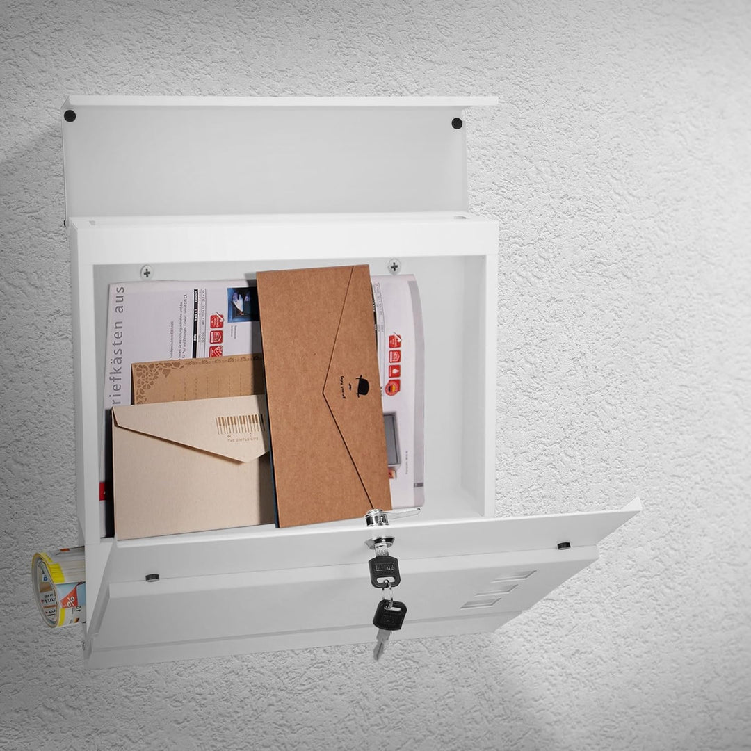 ECD Germany Briefkasten in Weiss mit Zeitungsfach, Schloss und 2 Schlüsseln, inkl. Montagematerial,